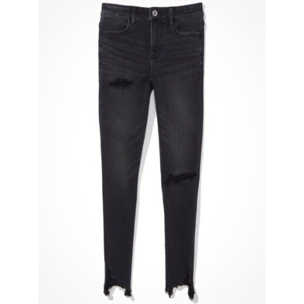 AE American Eagle jeans 8 Temp Tech Ripped black High Waisted denim distressed